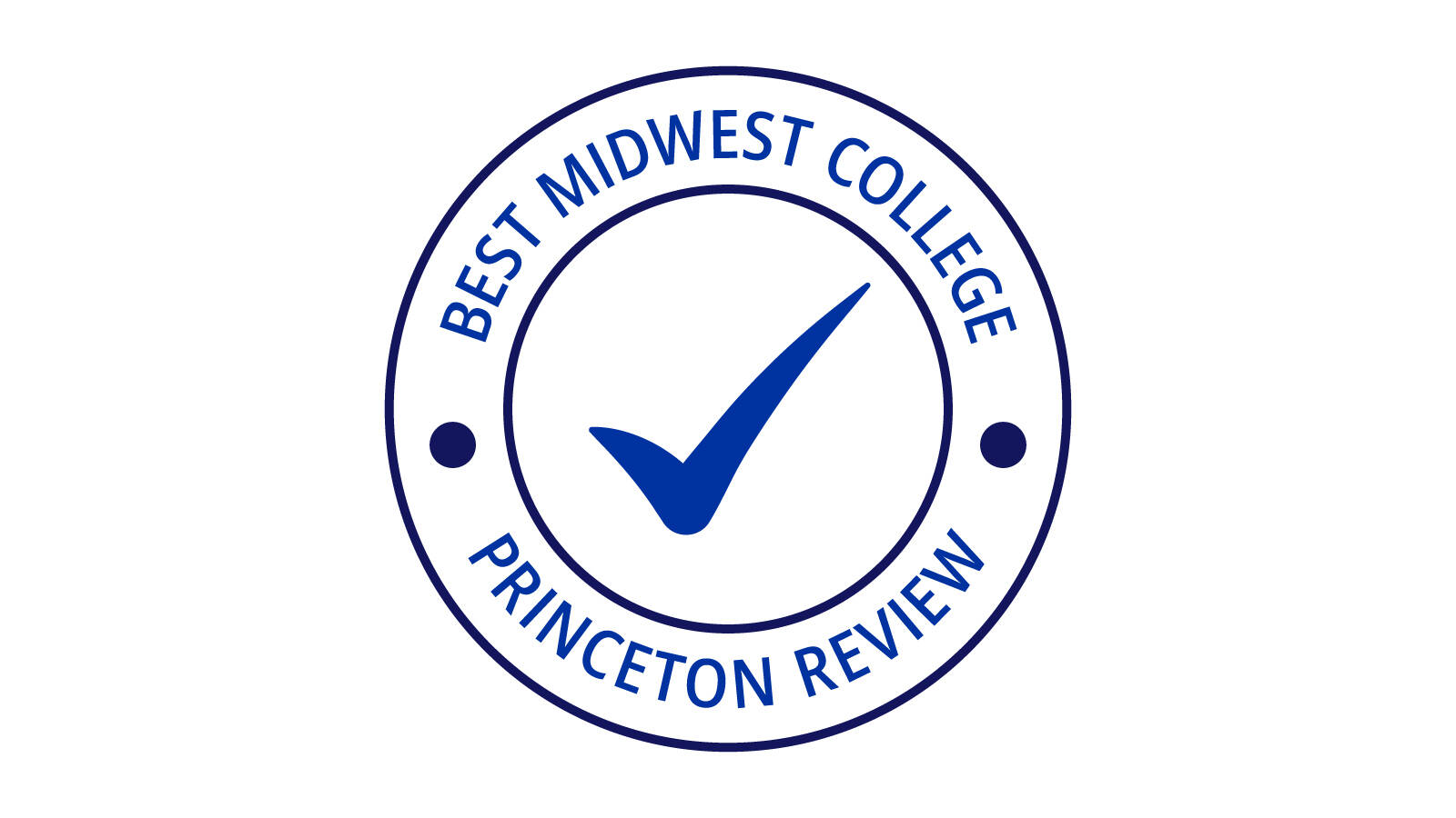 A checkmark surrounded by the words "Best Midwest College, Princeton Review".